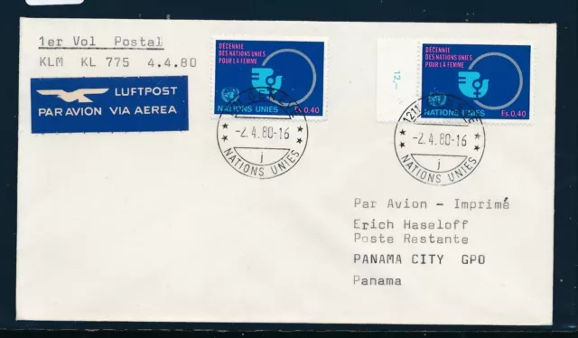 2181) Schweiz, KLM FF Zürich - Panama 4.4.80, Brief ab UNO Genf