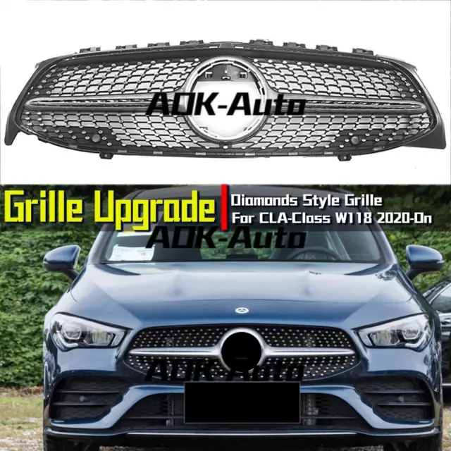 Chrome Diamonds Grille WO/Hole For Mercedes Benz CLA-Class X118 C118 2020-2023