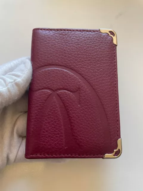 CARTIER Burgundy, Leather Double C Logo Wallet/ Card Holder