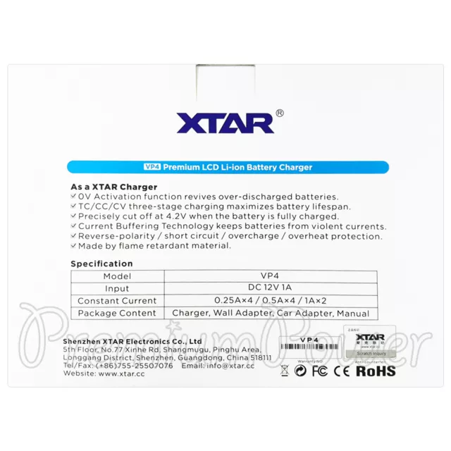 XTAR VP4 Premium LCD Chargeur pour 3.6V/3.7V LI-ION 650 Imr Inr Icr Batterie 3