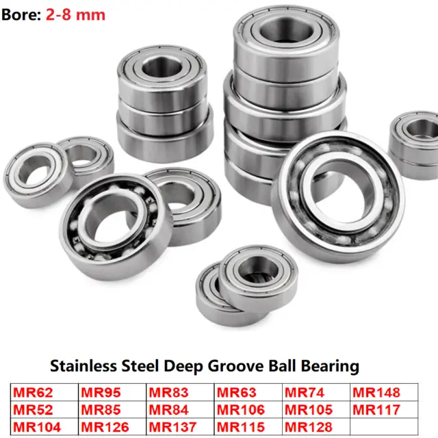 Stainless Steel Deep Groove Ball Bearing Miniature Shielded Bearing Bore 2-8 mm