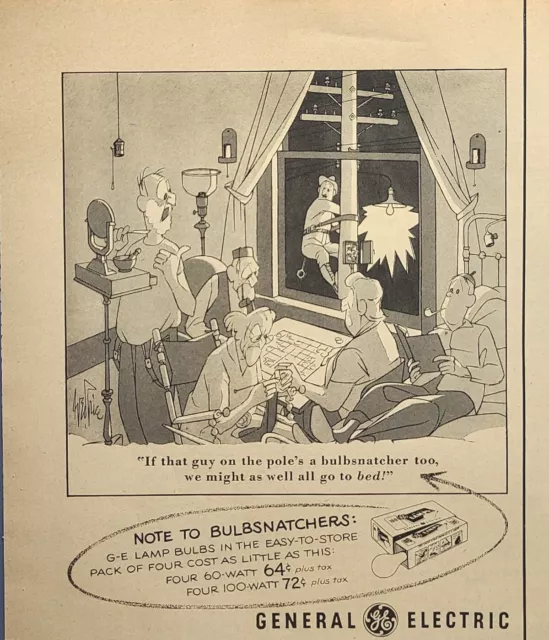 General Electric Light Bulbs Bulbsnatcher Cartoon GE Vintage Print Ad 1953