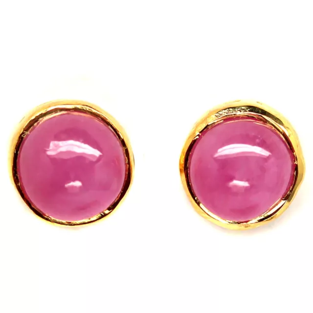 Chauffé 8 Mm. Rose Rubis Boucles D'Oreilles 925 Argent Sterling 18K Plaqué Or