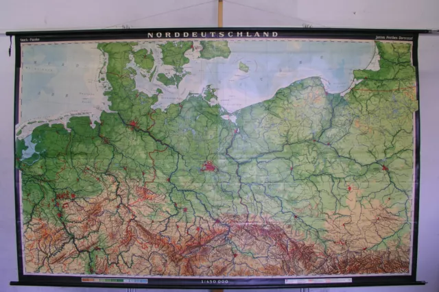 Tarjeta de Pared la Escuela Mapa Schulkarte Papel Viejo Norte Alemania 269x166