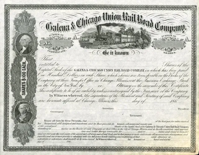 186_ Galena & Chicago Union RR Stock Certificate