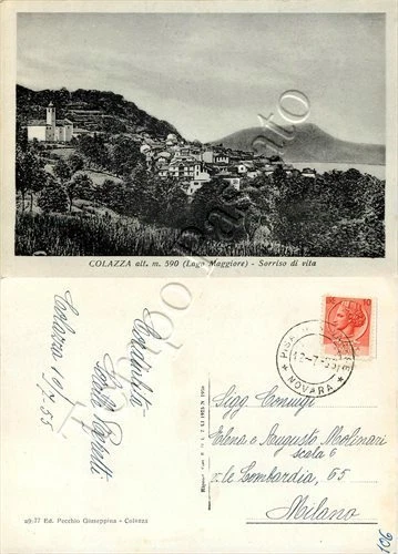 Cartolina di Colazza, panorama - Novara, 1955
