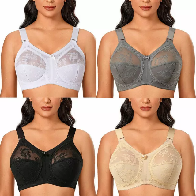 Wireless Full Coverage Bra Wide Strap Soft Unlined Cup Plus Size 32-52 A-EF  G GG