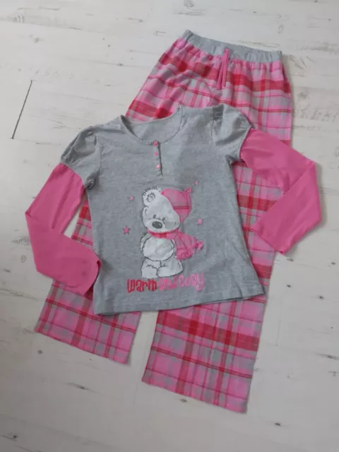 Girls Pyjamas Top Bottoms Pink Red Grey  Checks 9-10-11yrs Warm & Cosy Teddy