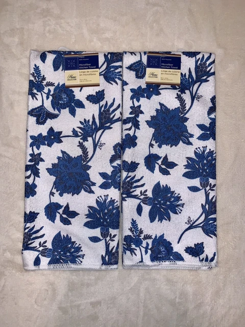 Juego de 2 toallas de cocina florales azul marino Home Collection 15""x25"" nuevas