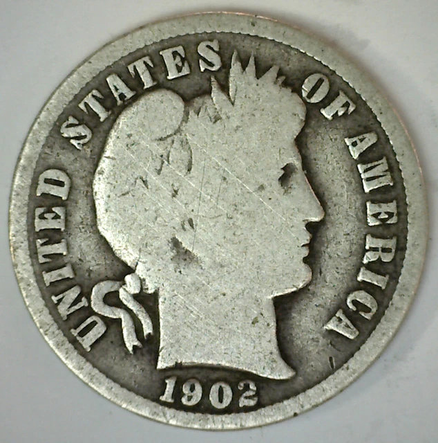 1902 Silver Barber Dime 10c US Type Coin Good Circulated Philadelphia Mint