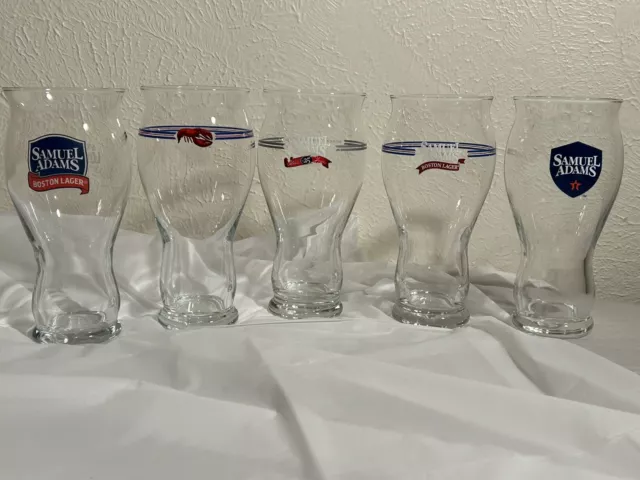 5 Different Samuel Sam Adams Pilsner Pint 16oz  Beer Glasses TT