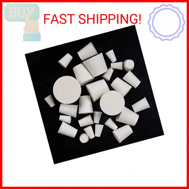 26-Piece White Lab Plug Set: Solid Rubber Stopper in 000# to 8# Sizes Assortment