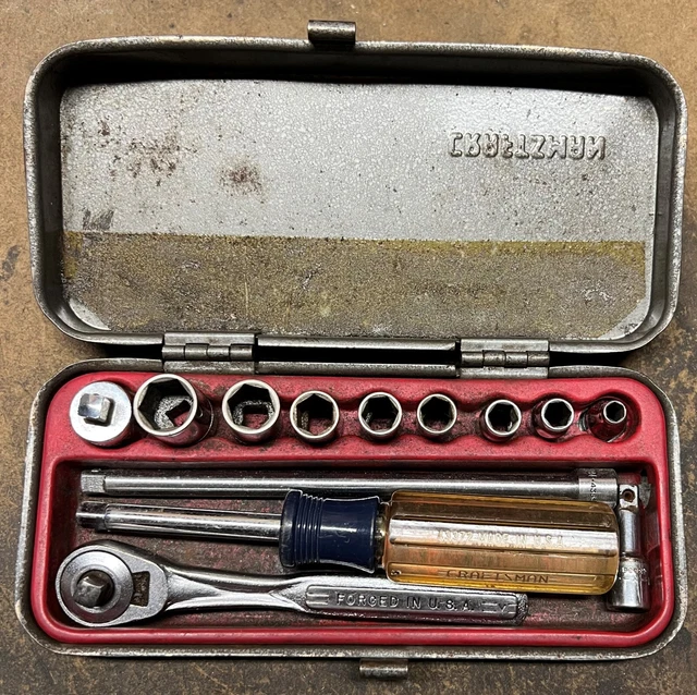 Vintage Craftsman USA 13 Piece 1/4" Drive SAE Socket Set in Metal Box =V=