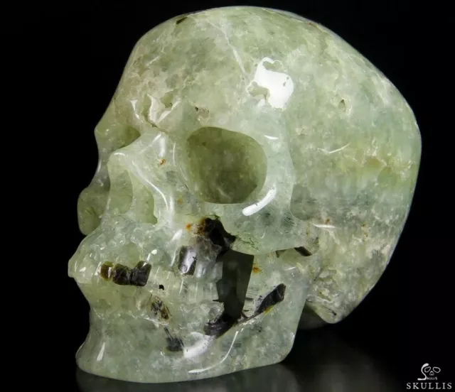 Gemstone Huge 5.1" Prehnite Carved Crystal Skull, Super Realistic