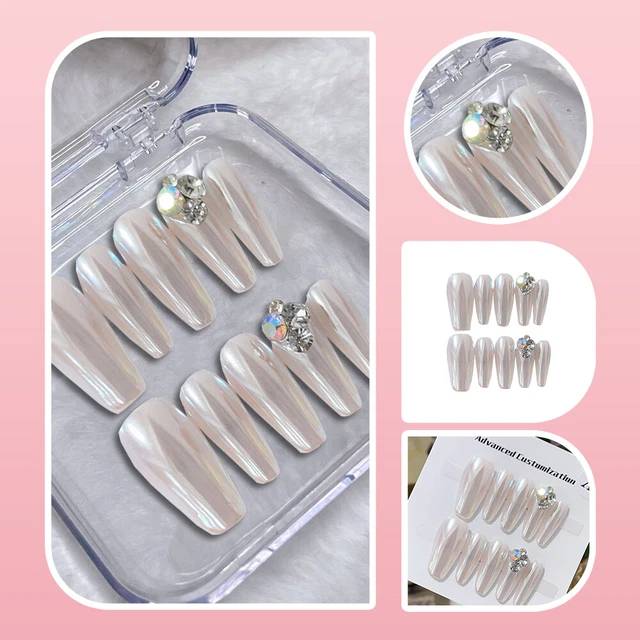Hecho a mano Falso Uñas Brillante Diamante Ataúd Prensa sobre Uñas para Arte Uñas 10 PIEZAS