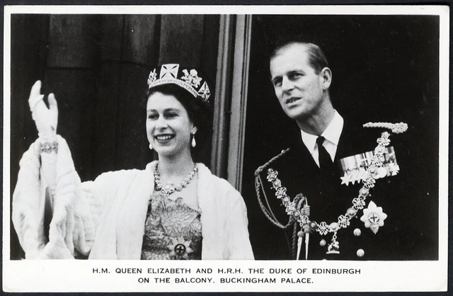 rppc QUEEN ELIZABETH II Prince Philip Balcony CORONATION Day Photograph Postcard