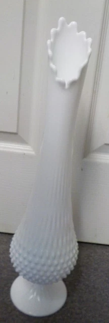 Fenton Milk Glass Hobnail Swung Vase 19-1/2” Tall Pre-1970 Pedestal Base