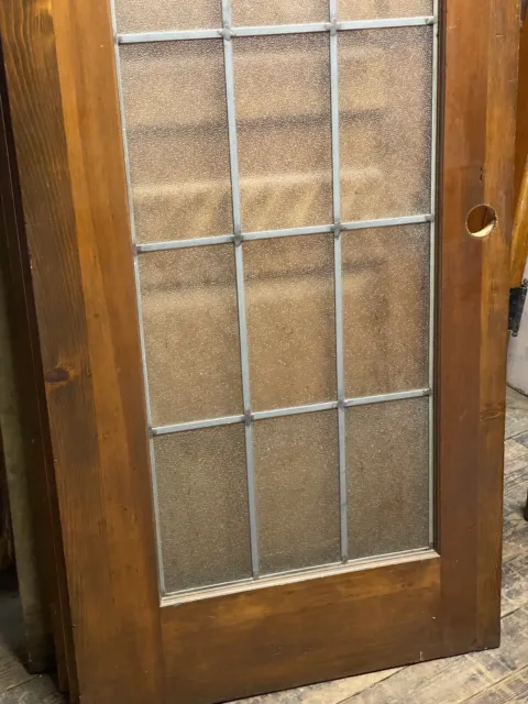 Vintage Pine Door With Leaded Obscure Glass Pantry Door 3