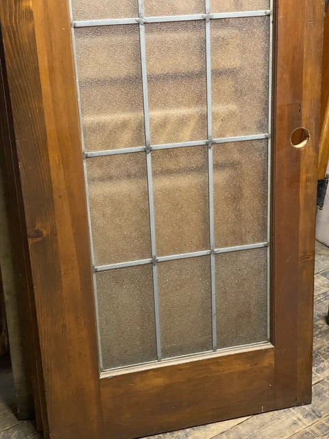Vintage Pine Door With Leaded Obscure Glass Pantry Door 3