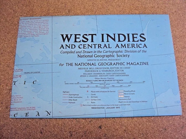 National Geographic January 1970 Map Poster West Indies And Central America