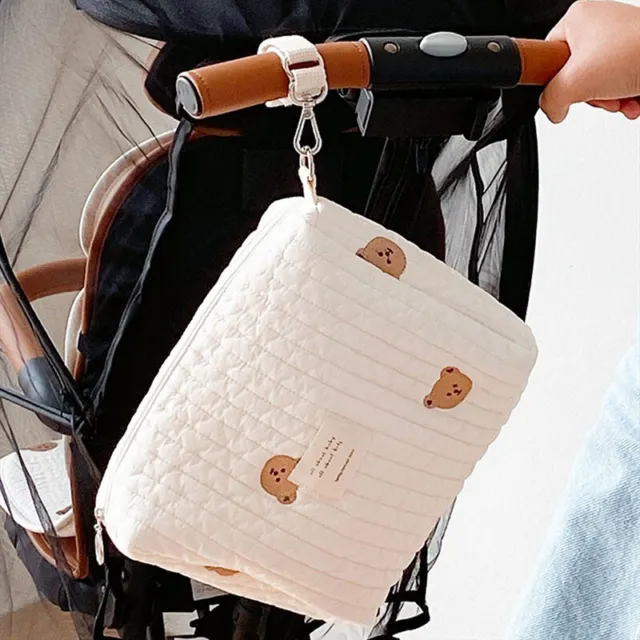 Cute Bear Cotton Mom Bag Organizer Embroidery Mommy Bag Zipper Baby Diaper Bag