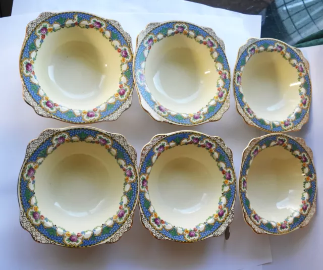 6 Art Deco Royal Staffordshire Pottery A.J. Wilkinson Honeyglaze 6" Fruit Bowls