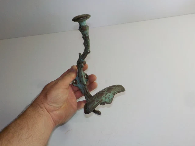 Large Antique VICTORIAN COAT HOOK CAST IRON WALL HAT HANGER Ornate Great Patina