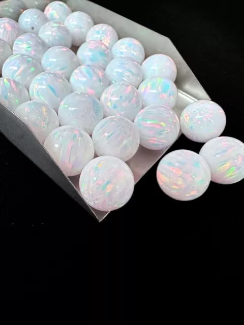 Half Drilled White Synthetic Lab Created Opal Round Beads