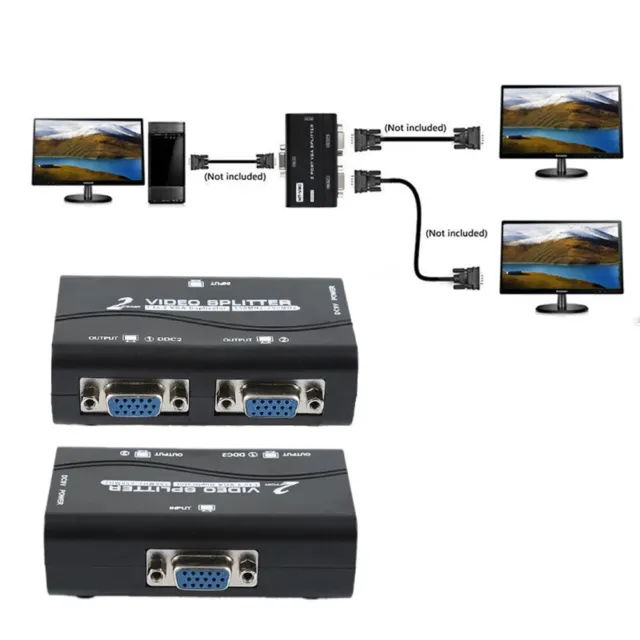 New 1 PC to 2 Monitor 1 to 2 Split Screen VGA Splitter Duplicator Adapter