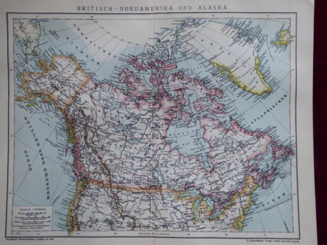 Landkarte Britisch - Nordamerika und Alaska, Brockhaus 1904, Canada, Grönland