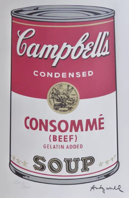 ANDY WARHOL CAMPBELLS' CONSOMME BEEF SOUP SIGNED & HAND NUMBERED pop art