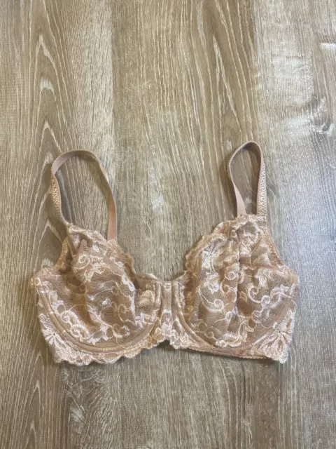 Wacoal Lost in Lace Bra 32DD 65769 Tan Beige Unlined Underwire Full Coverage