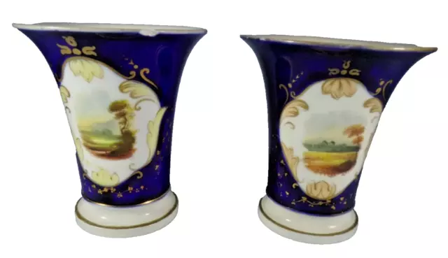 Coalport? Style Vases Number 4473 Cobalt Blue & Scenic views Of Scotland