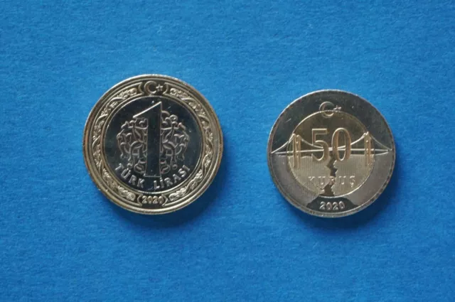 Türkei  2 Münzen :  1 TL /  50 KURUS   ( 2020) Umlaufmünzen /   bankfrisch   !