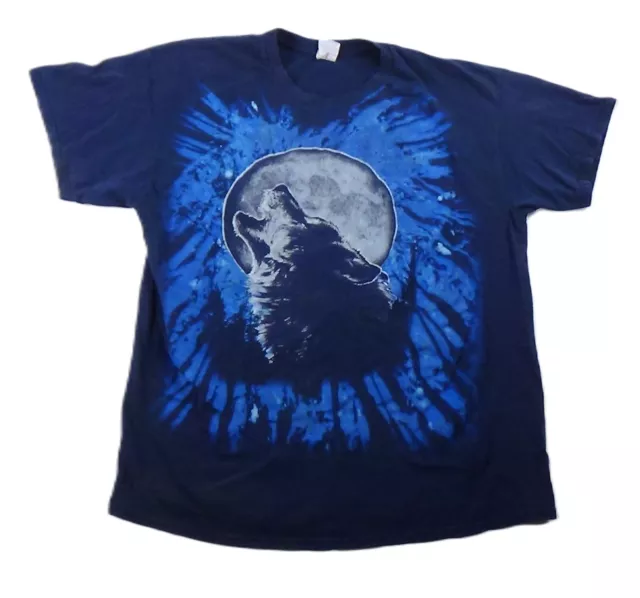 Vintage Wolf Howling to the Moon, Spirit Animal T Shirt Blue Men's L