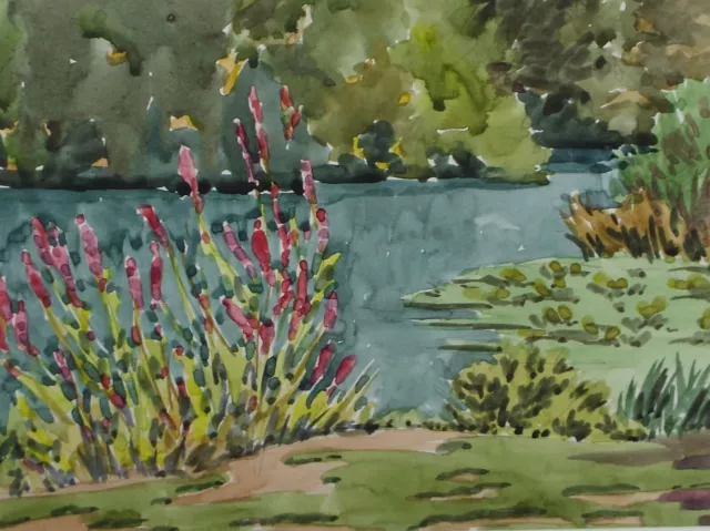 Original Watercolour, 'Riverside Flowers', George Godfrey, circa 1960's