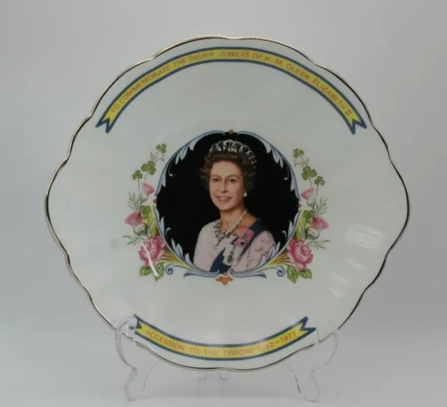 Crown Staffordshire China Silver Jubilee Dish Plate Queen Elizabeth Ii 1952-1977