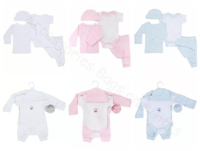 Premature Tiny Baby 4 Piece Layette Clothing Set Hat Prem Plain White Pink Blue