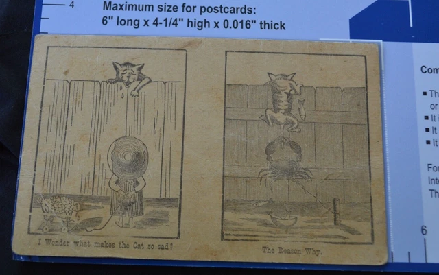 Old Hand Sign Alphabet Booklet w/ Comical Cat illustration of Kitty, Crab, Fish