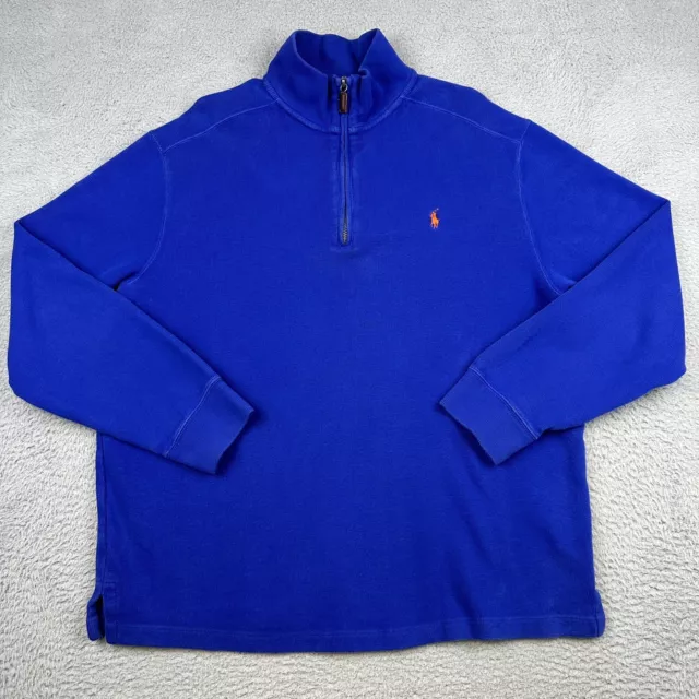 Polo Ralph Lauren Sweater Mens Large Blue 1/4 Zip Pullover Cotton Casual Preppy