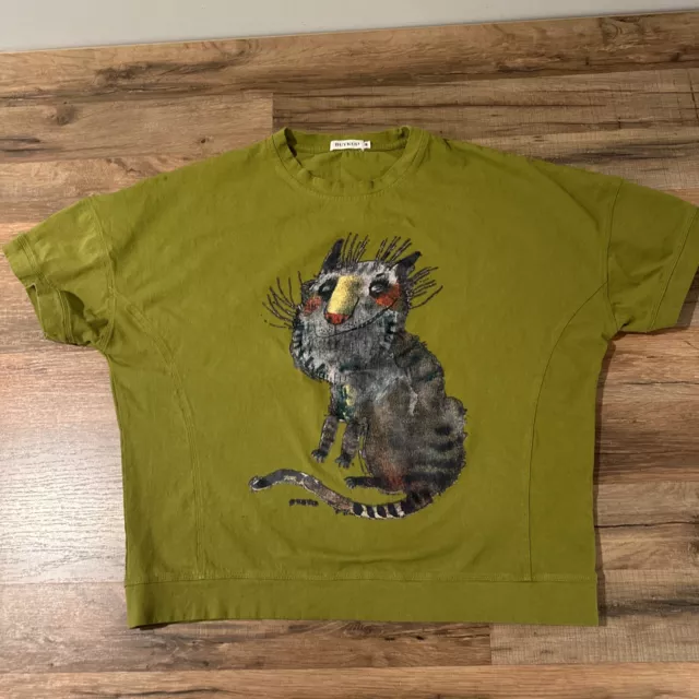 Women’s Buykud Graphic Tshirt Grunge Cat Medium Green Streetwear