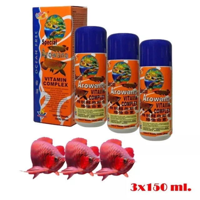 3x150 ml. Arowana Fisch Mineral Multivitamin Complex steigert Farbe keine...