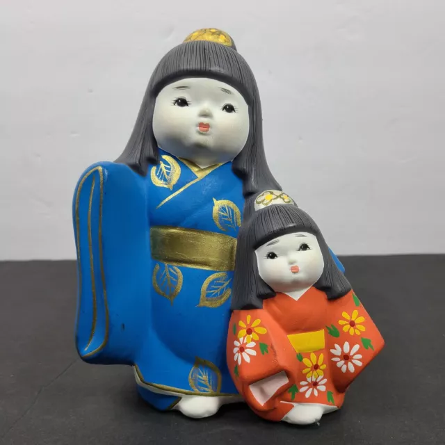 HAKATA Doll House Global Art Japan Mother Child Daughter Vtg Hand Kokeshi Bisque