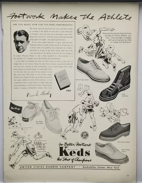1941 Ked's Shoes United States Rubber Co Frank Leahy Vintage WWII Era Print Ad