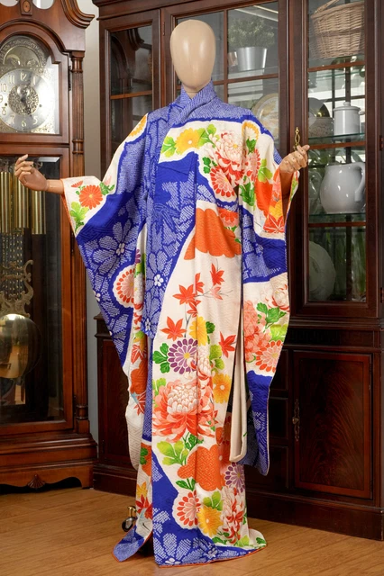 Dear Vanilla Japanese Silk Furisode Kimono Women's Authentic Japan Made Vintage