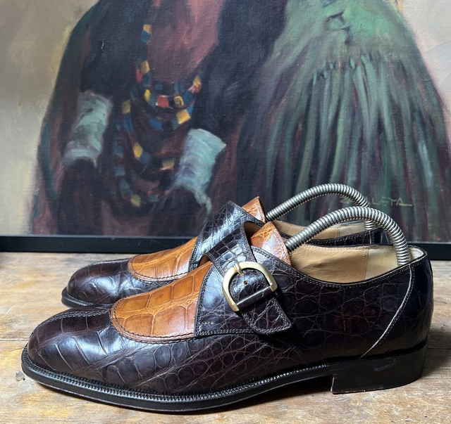 Fa Cri 2 Tone Alligator Crocodile Monk Strap Men's 9 Hand Made Italy Vtg