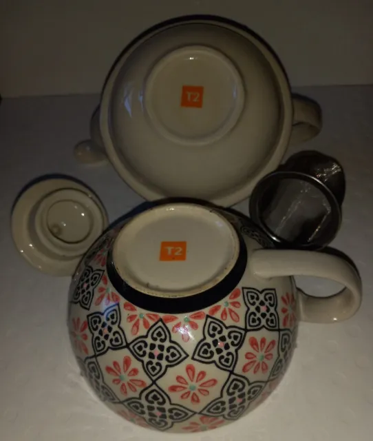 T2 teapot, infuser and cup. Mandala Pink And Black