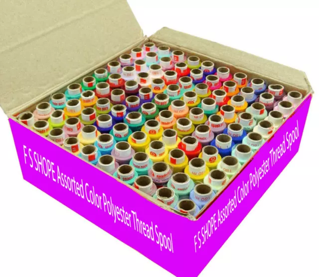 100 Pcs Set Polyester Thread Assorted Color Spool Spun Sewing Supplies Quilting