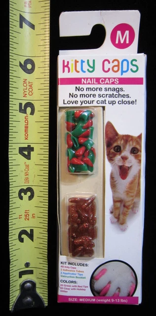 NEW Size M Kitty Caps NAIL CAPS: 40 Caps + 2 Adhesive Tubes + 2 Applicator Tips