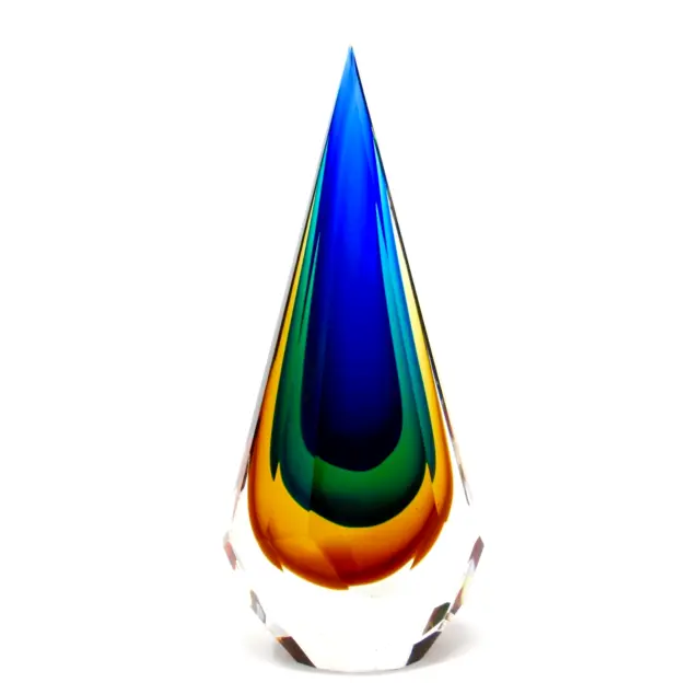 GIANT 29cm Murano Sommerso Technique Art Glass Faceted Prism Sculpture 2.5kg